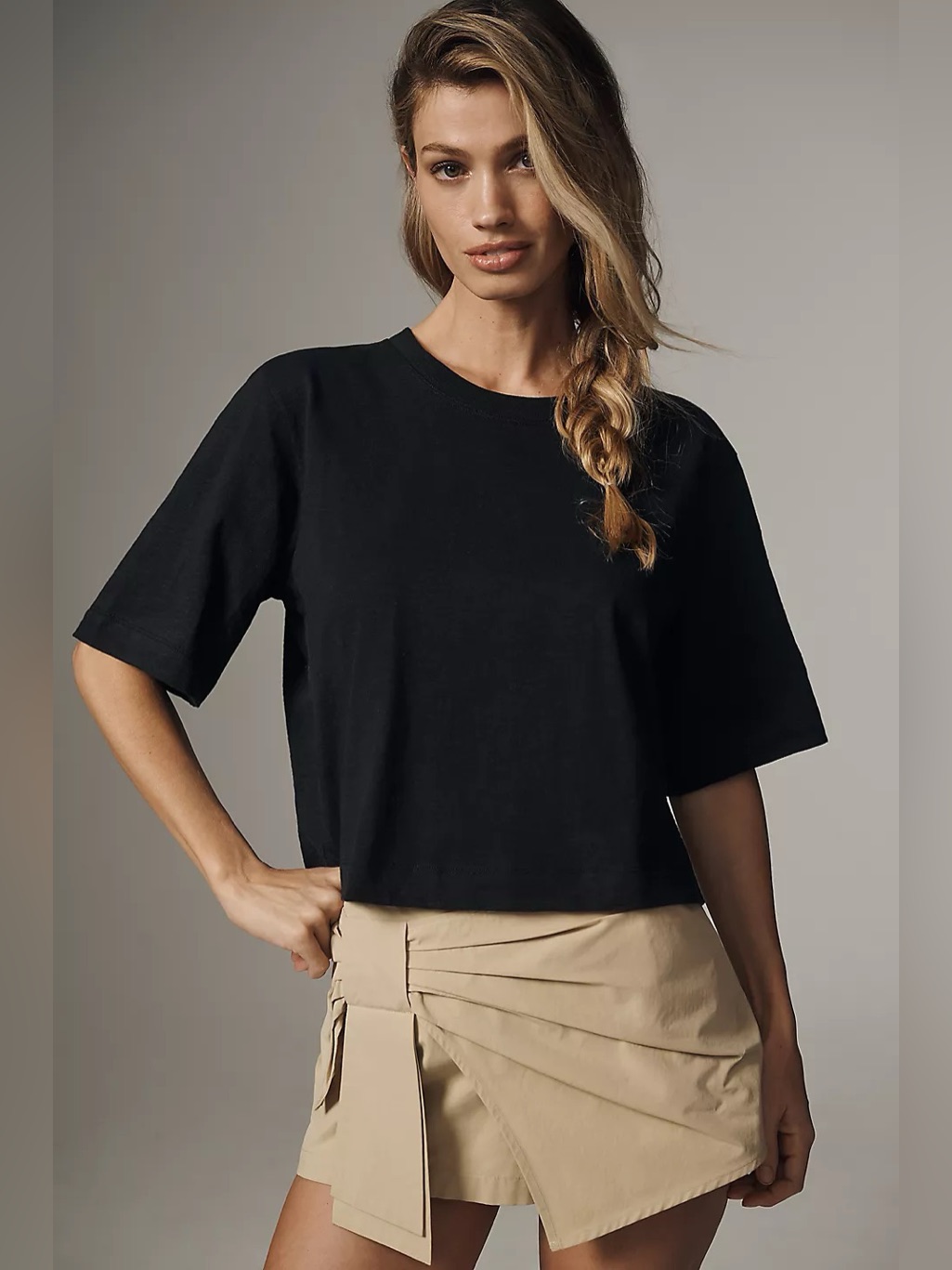 Maeve Cory Black Crewneck Short Sleeve Boxy Tee - Women